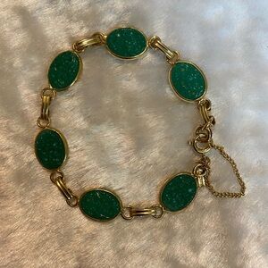 ☘️VTG Longcraft Gold Plated Jade Bracelet